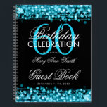 60th Birthday Guestbook Party Sparkles Teal Blue Notebook<br><div class="desc">An elegant and sophisticated 60th (sixtieth) Birthday Guest Book template with Party Sparkles Teal Blue design (featuring lights,  string and sparkles) with easy to customise text.</div>