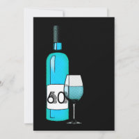 60th birthday : halftone wine bottle & glass