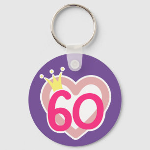 60th Birthday Heart Princess Crown Pink Key Ring