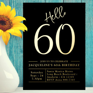 60th Birthday Hello 60 Black Gold