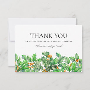 60th Birthday Holly December Birth Flower Custom Thank You Card