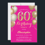 60th Birthday Hot Pink and Gold Balloons Confetti Invitation<br><div class="desc">60th Birthday Hot Pink and Gold Balloons Confetti Invitation. For further customisation,  please click the "Customise it" button and use our design tool to modify this template.</div>