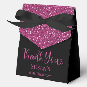 60th Birthday Hot Pink Glitter Black Thank You Favour Box