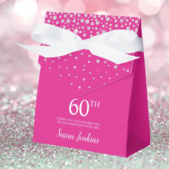 60th Birthday Hot Pink Sparkly Thank You Favour Box (Creator Uploaded)