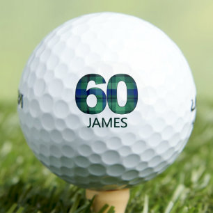 60th Birthday Husband Gift – Blue Green Plaid Golf Balls