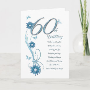 60th birthday in teal with flowers and butterfly card