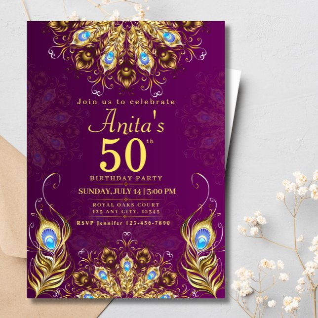 60th Birthday Indian Ethnic Pink Gold Peacock Invitation (Creator Uploaded)