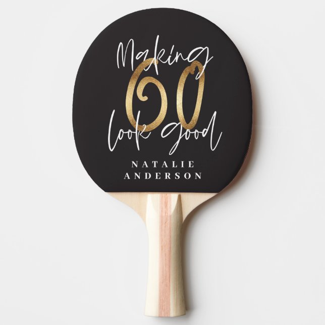60th birthday initials personalized favor gift ping pong paddle (Front)