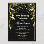 60th Birthday Invitation Black and Gold Confetti<br><div class="desc">Throw a stunning 60th birthday party with our 60th Birthday Invitations with a black background, gold confetti and gold streamers it's perfect for a 60th birthday celebration.. It will make your sixty party one to remember. Customise with your choice of wording. Find matching 60th birthday stationery and 60th party supplies...</div>