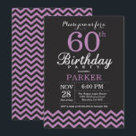 60th Birthday Invitation Black and Purple<br><div class="desc">60th Birthday Invitation with Black and Purple Chevron. Chalkboard. Adult Birthday. Man or Women Bday Invite. For further customisation,  please click the "Customise it" button and use our design tool to modify this template.</div>
