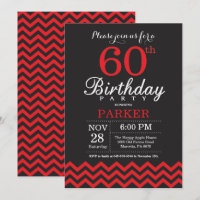 60th Birthday Invitation Black and Red