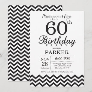 60th Birthday Invitation Black and White Chevron