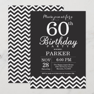 60th Birthday Invitation Black and White Chevron