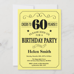 60th Birthday Invitation Black and Yellow