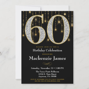60th Birthday Invitation Black Gold Diamonds Adult