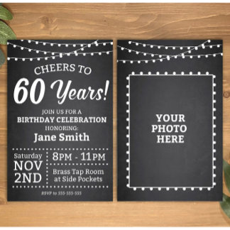 60th Birthday Invitation - Black & White - Cheers 