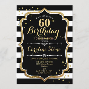 60th Birthday Invitation Black White Stripes
