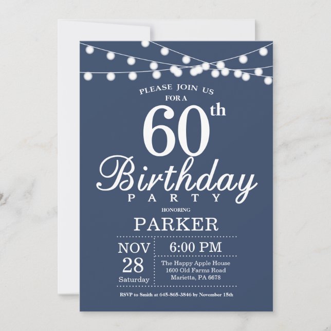 60th Birthday Invitation Blue (Front)