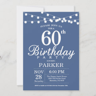 60th Birthday Invitation Blue