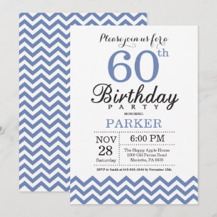 60th Birthday Invitation Blue Chevron