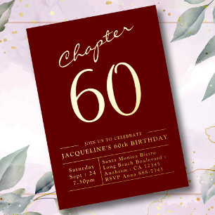 60th Birthday Invitation Burgundy Gold Foil