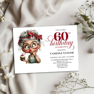 60th Birthday Invitation Card Funny Old Lady Humor