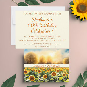 60th Birthday Invitation Cards - Sunflower Theme