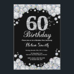 60th Birthday Invitation Chalkboard Silver Diamond<br><div class="desc">60th Birthday Invitation. Silver Rhinestone Diamond Chalkboard Background. Elegant Birthday Bash invite. Black and White. Adult Birthday. Women Birthday. Men Birthday. For further customisation,  please click the "Customise it" button and use our design tool to modify this template.</div>