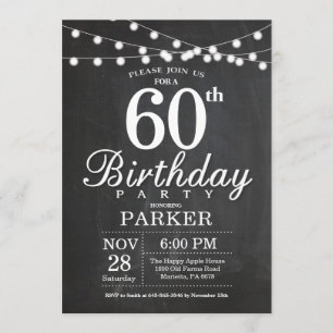 60th Birthday Invitation Chalkboard String Lights