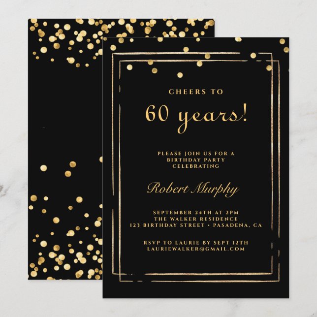 60th Birthday Invitation, Cheers To 60 Years Invitation (Front/Back)