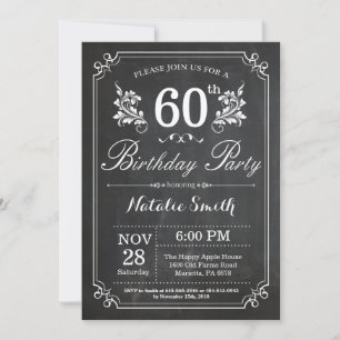 60th Birthday Invitation Floral Chalkboard