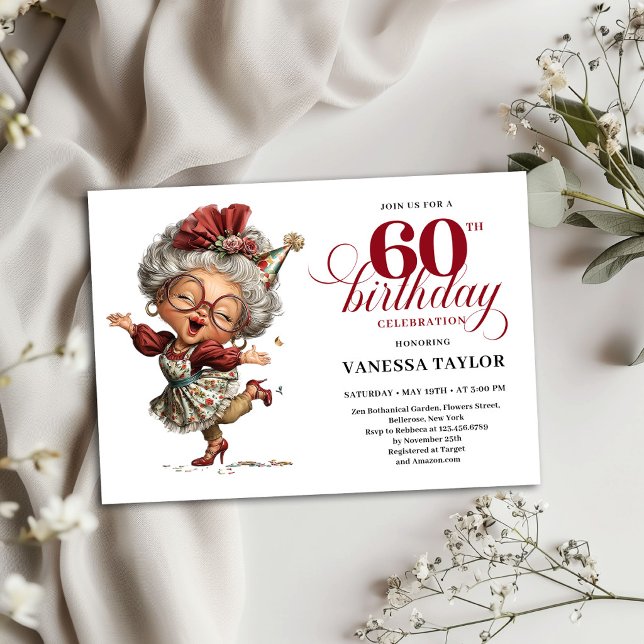60th Birthday Invitation Funny Old Lady Humour  (60th Birthday Invitation Funny Old Lady Humor Design)