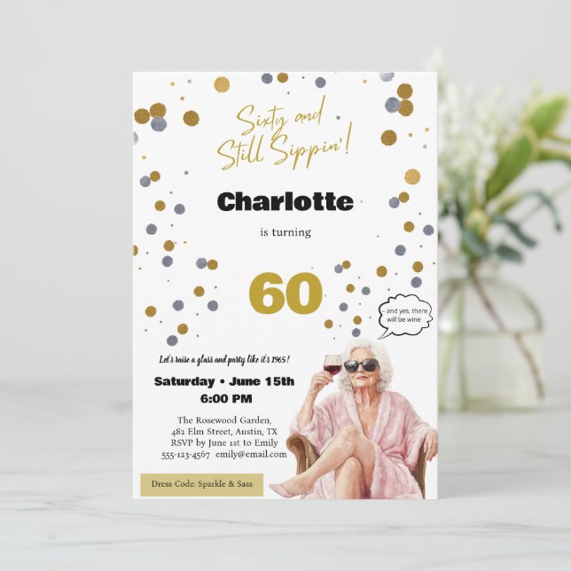 60th Birthday Invitation • Funny Wine Party (Standing Front)
