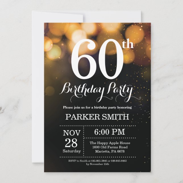 60th Birthday Invitation Gold Glitter (Front)