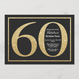 60th Birthday Invitation Gold Glitter Chalkboard