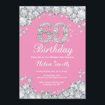 60th Birthday Invitation Pink and Silver Diamond<br><div class="desc">60th Birthday Invitation. Pink and Silver Rhinestone Diamond. Elegant Birthday Bash invite. Adult Birthday. Women Birthday. Men Birthday. For further customisation,  please click the "Customise it" button and use our design tool to modify this template.</div>