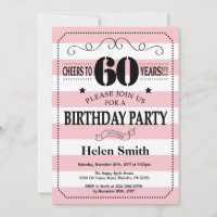 60th Birthday Invitation Pink and White Stripes