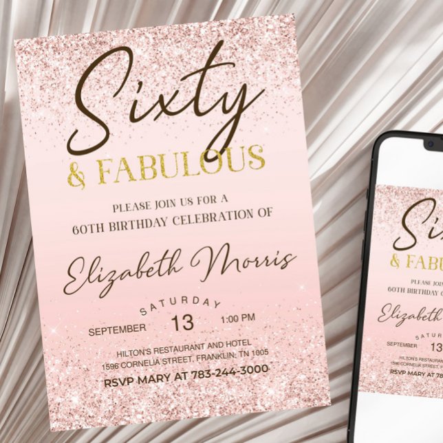 60th Birthday Invitation Printable Rose Gold Sixty (Creator Uploaded)