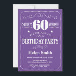 60th Birthday Invitation Purple and White<br><div class="desc">60th Birthday Invitation Purple and White Typography. Purple and White Background. Adult Birthday. Male Men or Women Birthday. Kids Boy or Girl Lady Teen Teenage Bday Invite. 13th 15th 16th 18th 20th 21st 30th 40th 50th 60th 70th 80th 90th 100th. Any Age. For further customisation, please click the "Customise it"...</div>