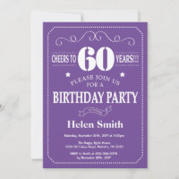 60th Birthday Invitation Purple and White