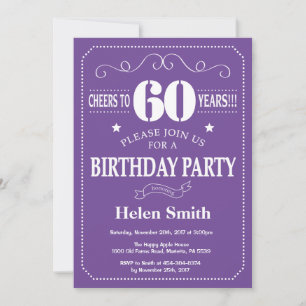 60th Birthday Invitation Purple and White
