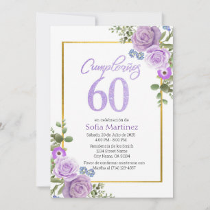 60th Birthday Invitation - Purple Flower Theme 