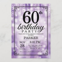 60th Birthday Invitation Purple Glitter