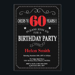 60th Birthday Invitation Red and Black Chalkboard<br><div class="desc">60th Birthday Invitation Red and Black Typography. Chalkboard. Black and White Background. Adult Birthday. Male Men or Women Birthday. Kids Boy or Girl Lady Teen Teenage Bday Invite. 13th 15th 16th 18th 20th 21st 30th 40th 50th 60th 70th 80th 90th 100th. Any Age. For further customisation, please click the "Customise...</div>