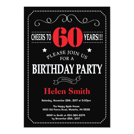 60th Birthday Invitation Red and Black Chalkboard | Zazzle.com.au