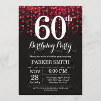 60th Birthday Invitation Red Glitter