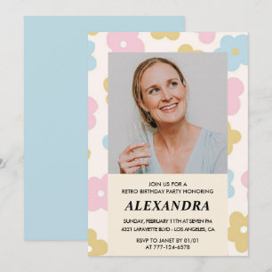 60th birthday invitation Retro Groovy Floral Cute