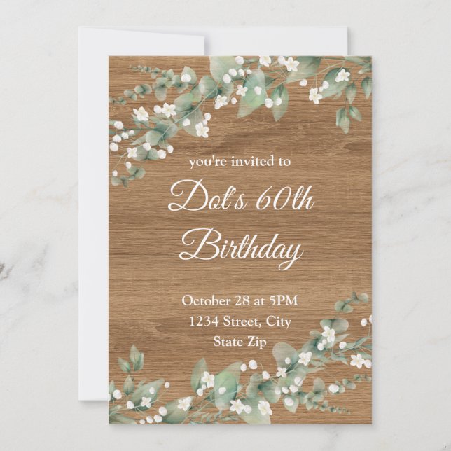 60th Birthday Invitation – Rustic Greenery | Sixty (Front)