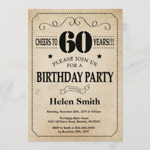 60th Birthday Invitation Rustic Vintage Retro