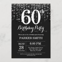 60th Birthday Invitation Silver Glitter